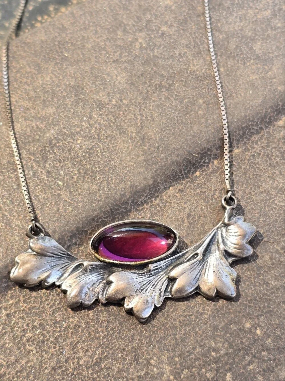 Art Nouveau Arts & Crafts style solid 925 sterling silver marquise amethyst